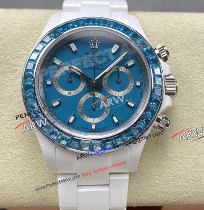 Rolex Daytona Turquoise Blue Dial White Ceramic Case Super Clone 4130 Watch